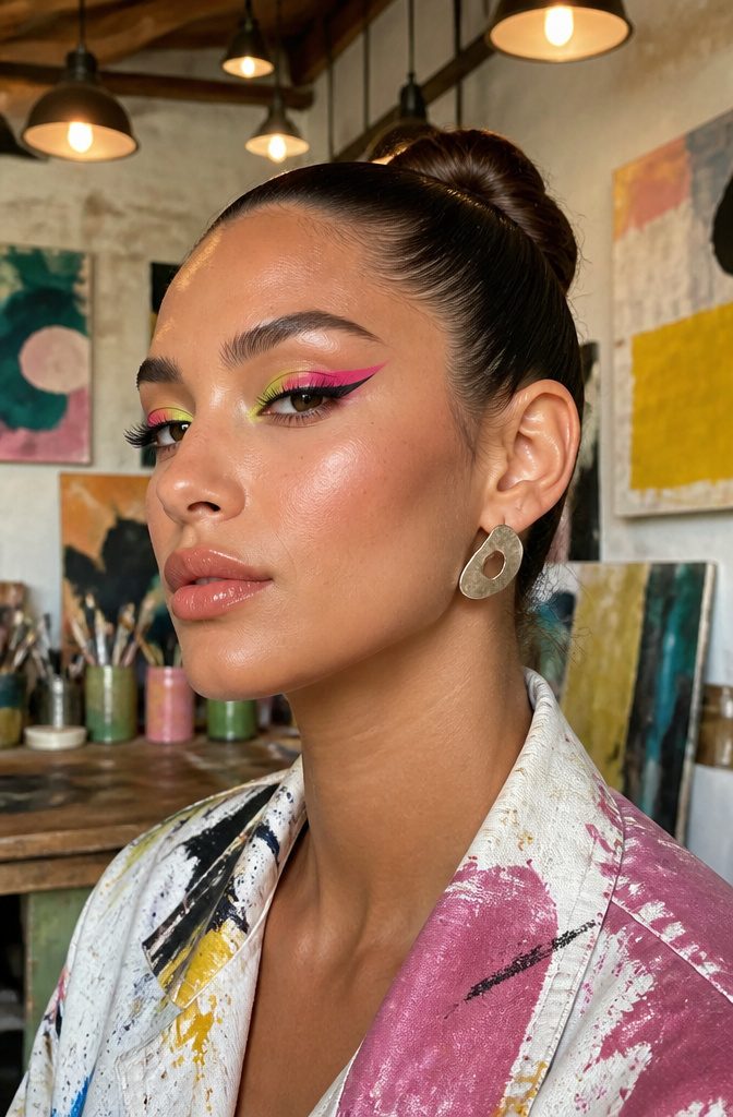20 Makeup Looks for 2026: The Ideas Shaping Next Year's Beauty 13 Ashley Graham with green cat eye makeup in a chic studio.