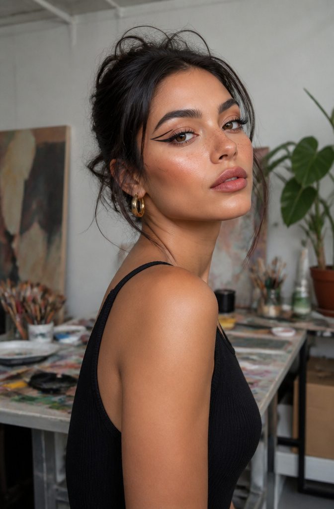 20 Makeup Looks for 2026: The Ideas Shaping Next Year's Beauty 20 Model with double-winged eyeliner in a colorful studio.