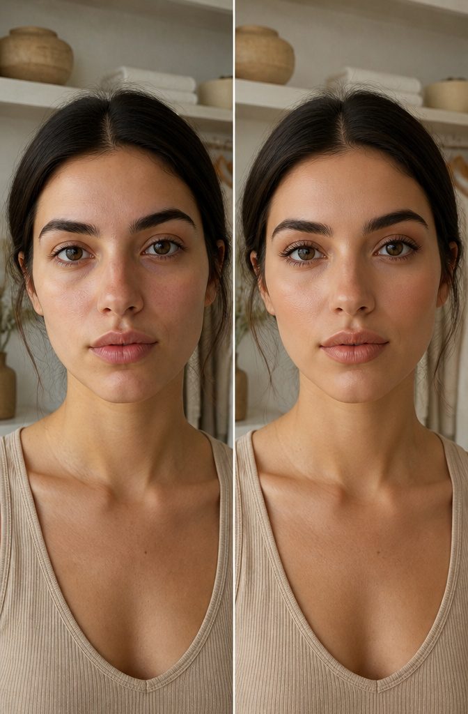 20 Makeup Looks for 2026: The Ideas Shaping Next Year's Beauty 14 Close-up of model's nude lips against her skin.