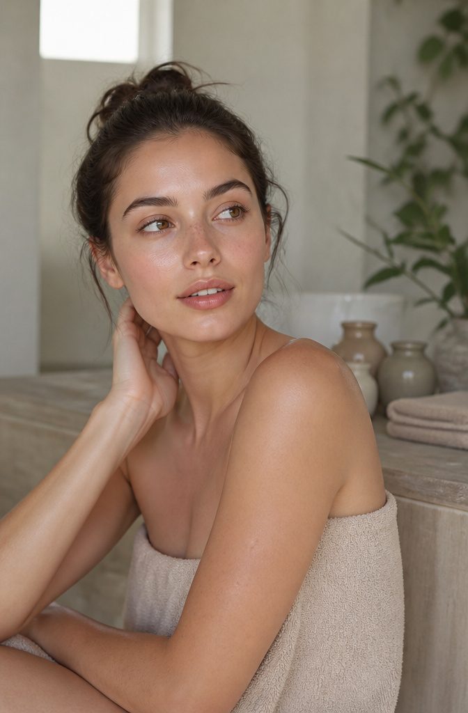 20 Makeup Looks for 2026: The Ideas Shaping Next Year's Beauty 21 Model showcasing a natural skinimalism look in a tranquil environment.