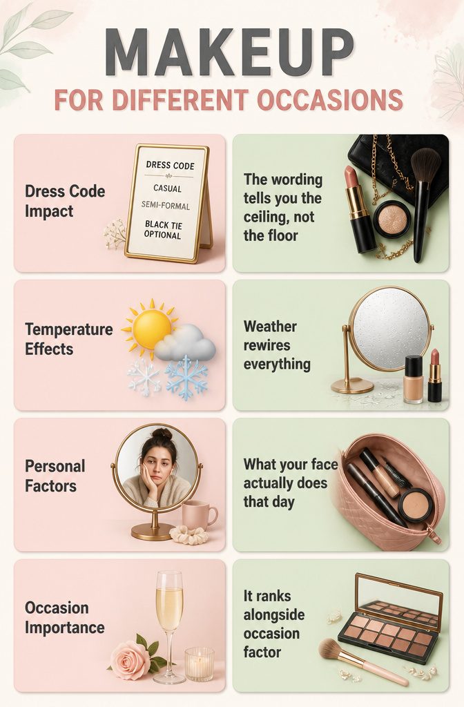 10 Beautiful Makeup Ideas to Wear in 2026 12 Infographic detailing makeup tips for various occasions.