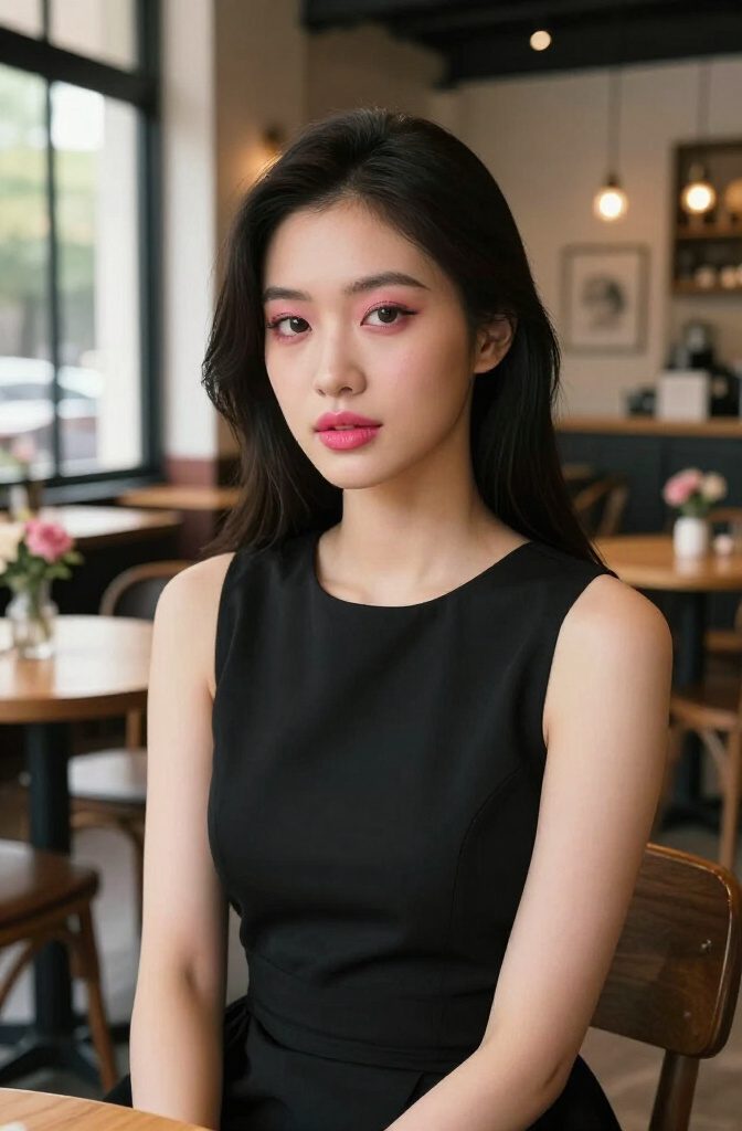 A model with soft pink lips and minimalistic eye makeup.