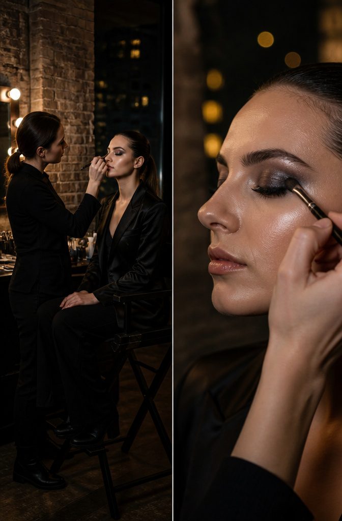 A model with smoky eye makeup enhancing her eyes.