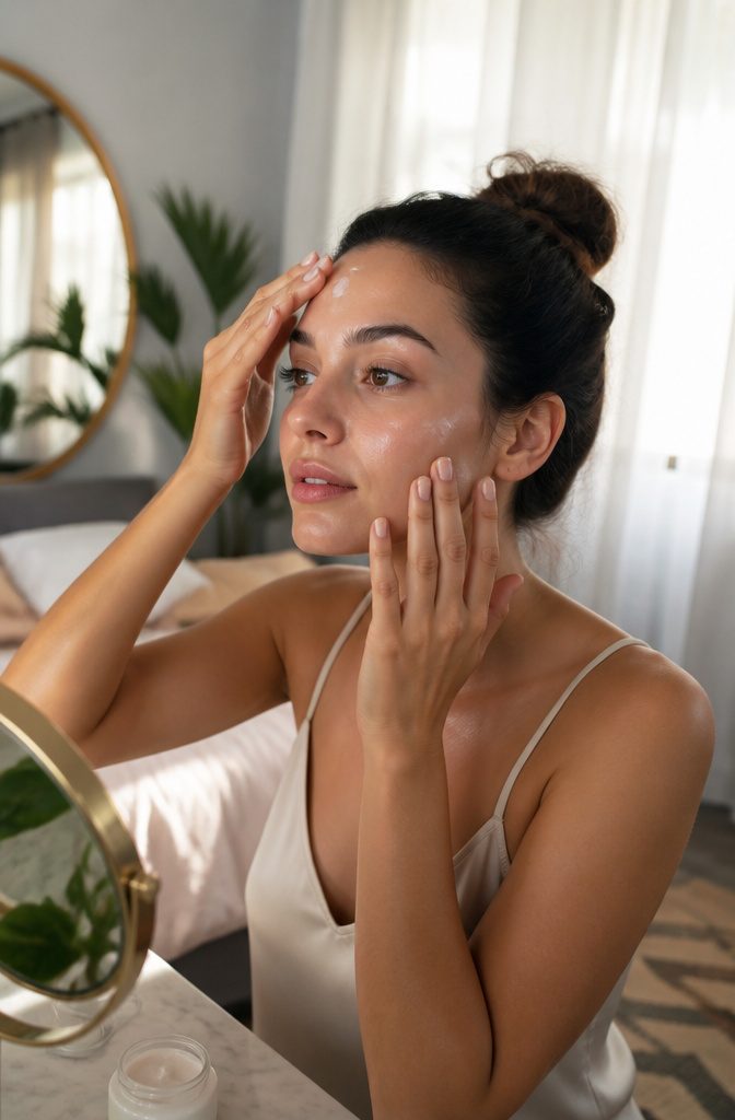 Natural Makeup Look: How to Create One in 10 Steps | 2026 3 Model applying luminous primer at a stylish vanity.