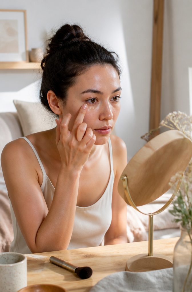 Natural Makeup Look: How to Create One in 10 Steps | 2026 5 Model applying concealer to her under-eye area.