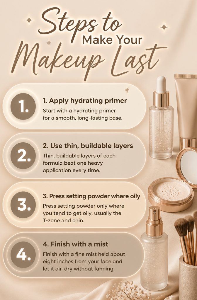 Natural Makeup Look: How to Create One in 10 Steps | 2026 14 Image detailing steps to make makeup last longer.