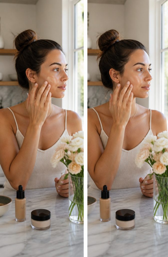 Natural Makeup Look: How to Create One in 10 Steps | 2026 4 Model applying tinted moisturizer with her fingers.