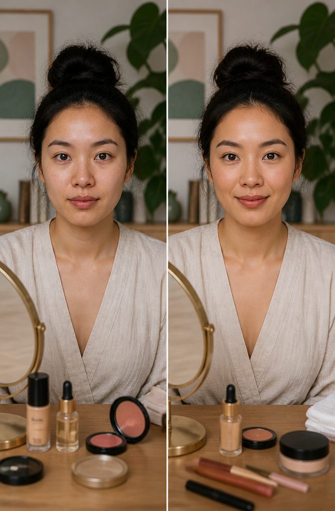 Natural Makeup Look: How to Create One in 10 Steps | 2026 12 Text comparing natural makeup and no-makeup makeup styles.