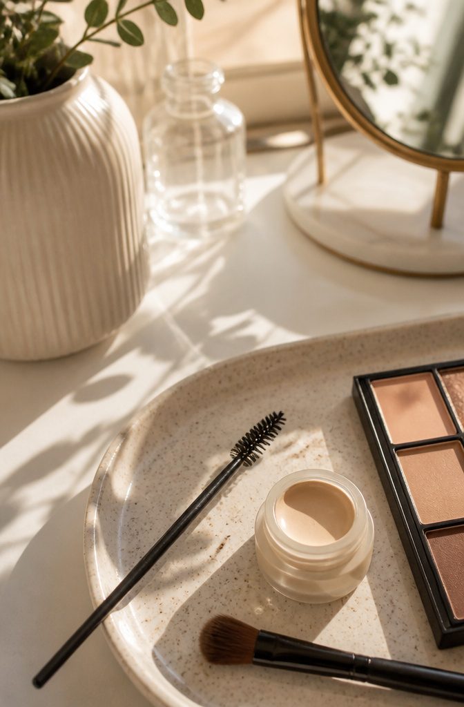 Pink Smokey Eye Makeup Tutorial: 14 Steps for a Soft, Bold Look 2 Close-up of groomed eyebrows and prepped eyelids with primer.