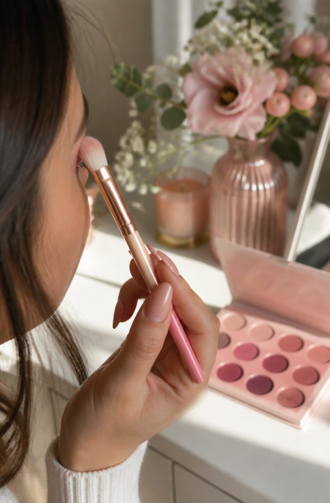 Pink Smokey Eye Makeup Tutorial: 14 Steps for a Soft, Bold Look 3 Model's eyes with light pink eyeshadow applied in the crease.
