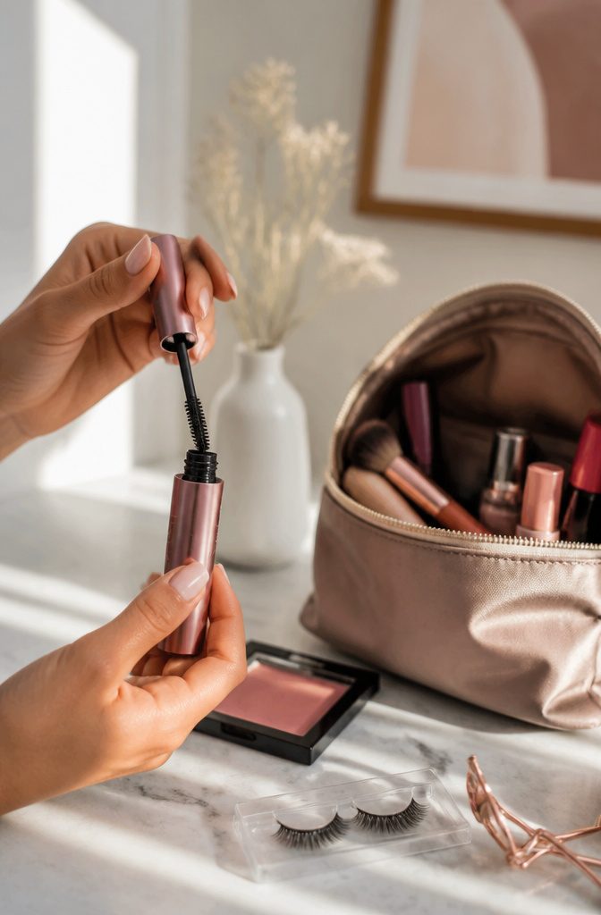 Pink Smokey Eye Makeup Tutorial: 14 Steps for a Soft, Bold Look 11 Model applying mascara to enhance her eyelashes.