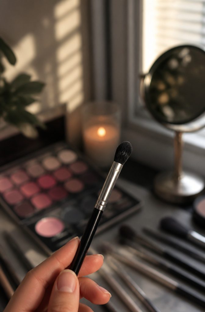 Pink Smokey Eye Makeup Tutorial: 14 Steps for a Soft, Bold Look 5 Rich matte black eyeshadow applied to the outer corner of the eye.
