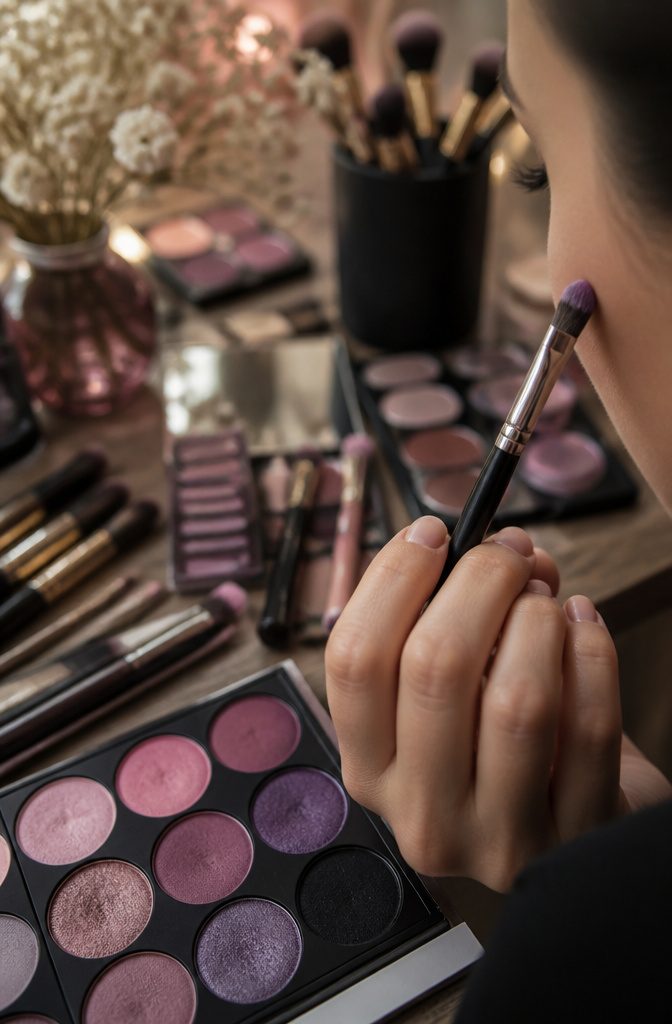Pink Smokey Eye Makeup Tutorial: 14 Steps for a Soft, Bold Look 8 Violet eyeshadow applied at the edge between pink and black.