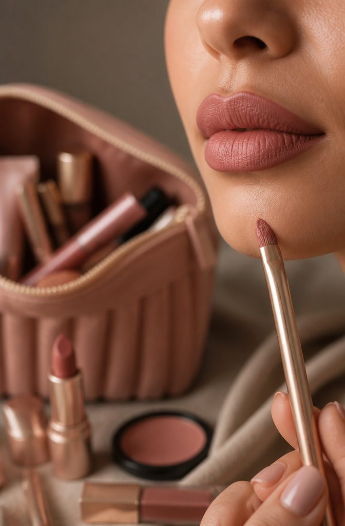 Pink Smokey Eye Makeup Tutorial: 14 Steps for a Soft, Bold Look 15 Model applying a muted pink lip cream.